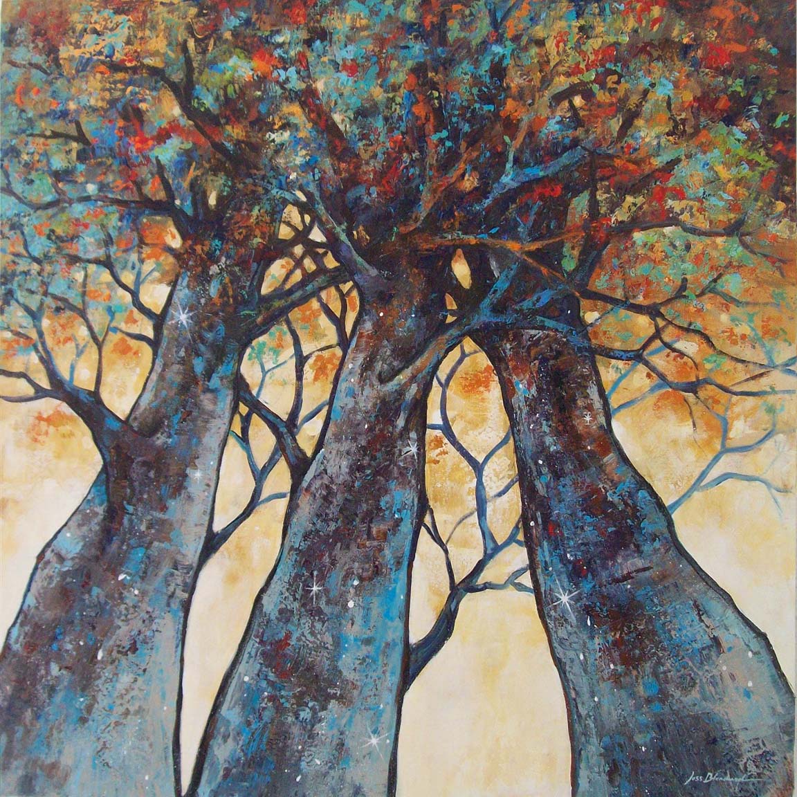 peinture arbres 200 x200 cm