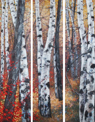 symphonie d'automne triptyque 3 toiles de 160x40 cm chacune