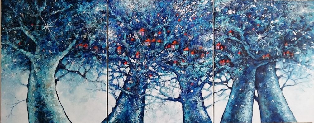 peinture -arbres- bleus