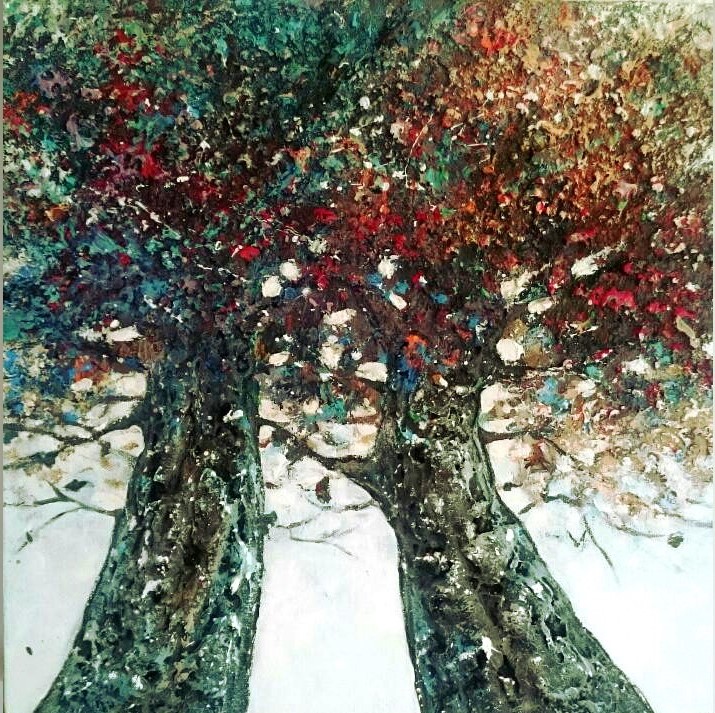 peinture arbres 40 x 40 cm