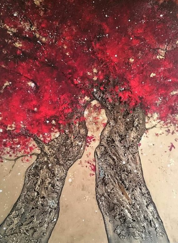 peinture-arbre-rouge-or