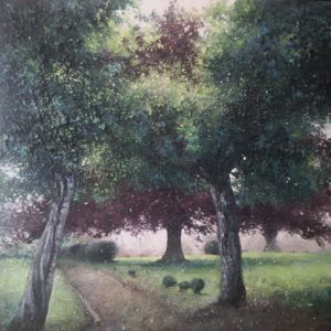peinture d'arbres- jardin- couleurs- peinture sur toile d'arnres et jardin . 100x 100 cm