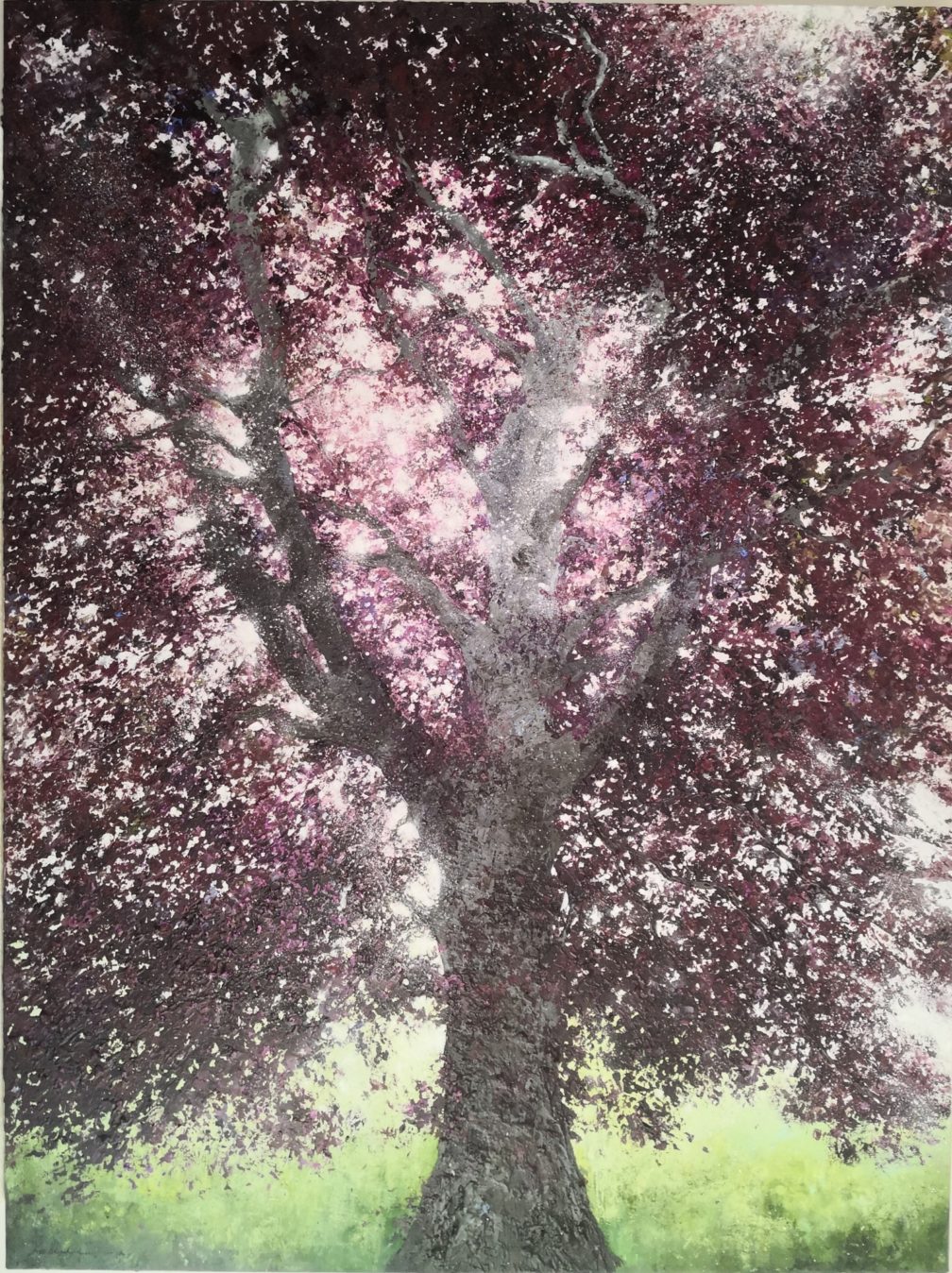 peinture d'arbre- peinture d'hêtre poupre- grand format- oeuvre d'art avec arbres