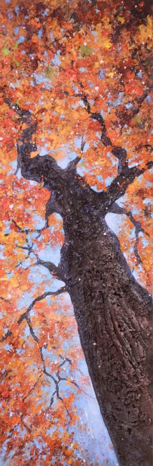 peinture d'arbre- automne- couleurs chaude- oeuvre avec arbre.