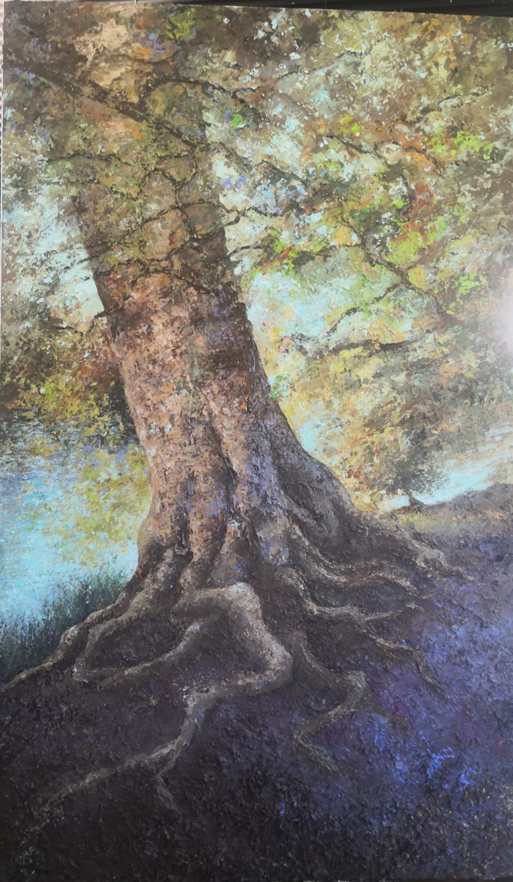 Peinture d'arbre sur toile- racine peinture- chêne peinture au bord de l'eau