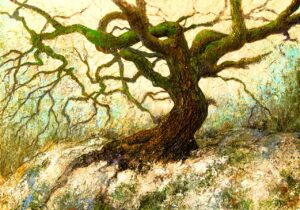 portrait d'arbre remarquable Le chene au rocher canon peinture Joss Blanchard