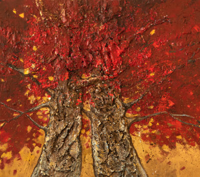 peinture " Fusion " couple d'arbres rouges s'embrasant - Joss Blanchard
