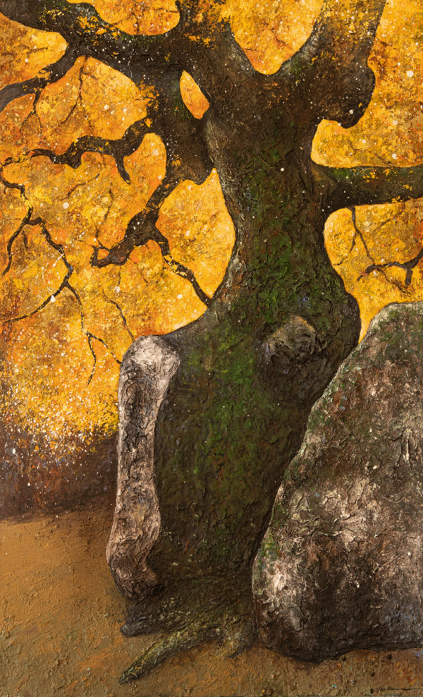 Peinture " le chêne corse dans le rocher" arbre remarquable .