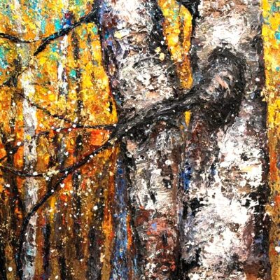 peinture de couple de bouleaux en automne par Joss Blanchard
