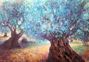” Veilleurs d’argent”  Les Oliviers du musée Renoir – Cagnes-sur-Mer – 116 x 81 cm