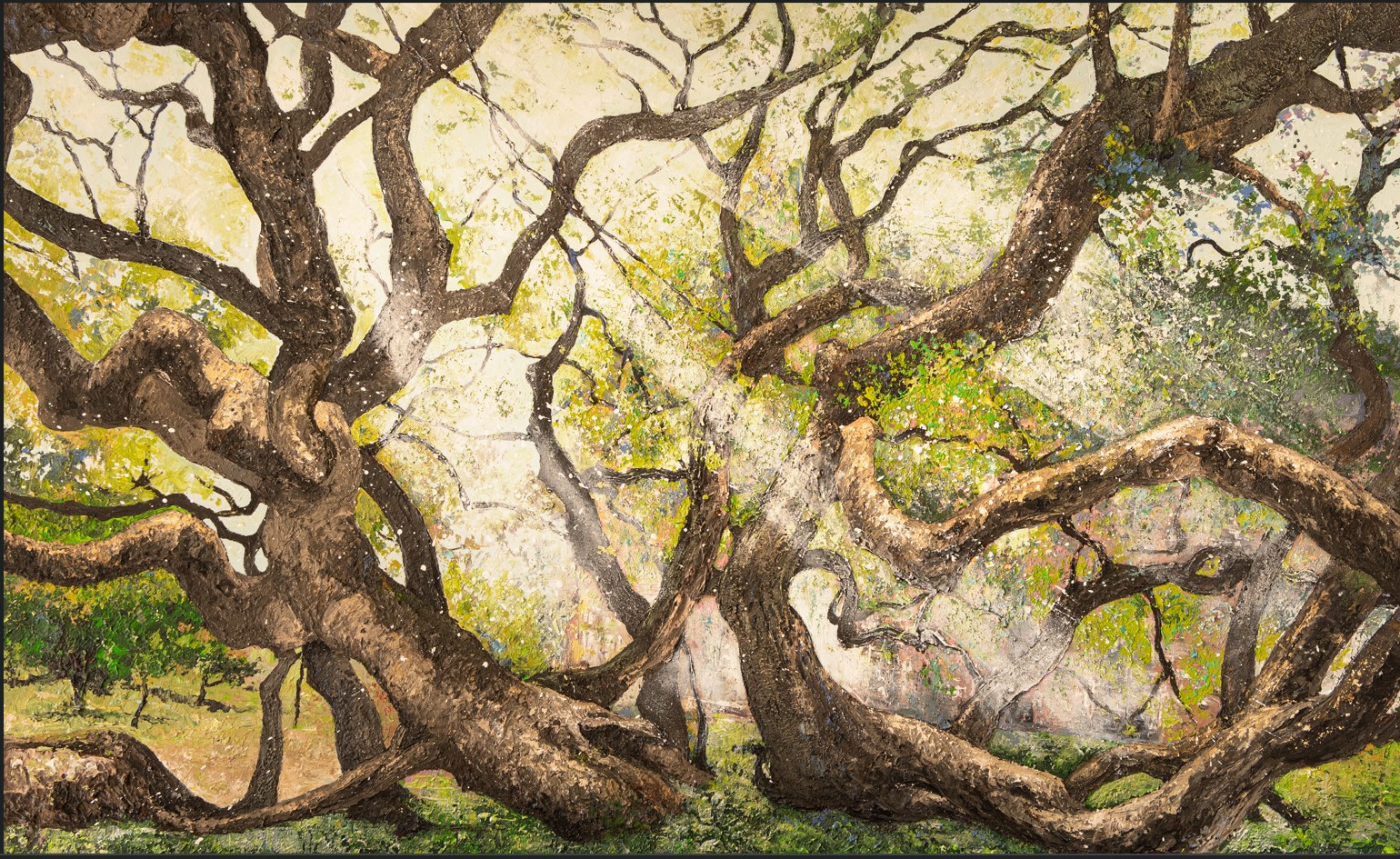 Le-Sophora-de-Montry-Peinture-Joss-Blanchard Peinture Résilience représentant le Sophora de Montry, Arbre Remarquable de France, par Joss Blanchard peintre